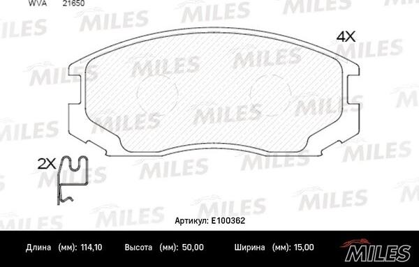 Miles E100362 - Гальмівні колодки, дискові гальма avtolavka.club