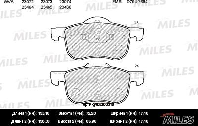 Miles E100310 - Гальмівні колодки, дискові гальма avtolavka.club