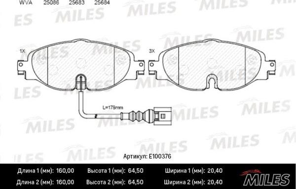 Miles E100376 - Гальмівні колодки, дискові гальма avtolavka.club