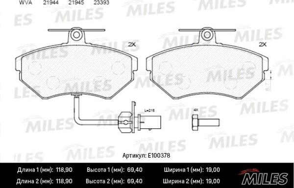 Miles E100378 - Гальмівні колодки, дискові гальма avtolavka.club