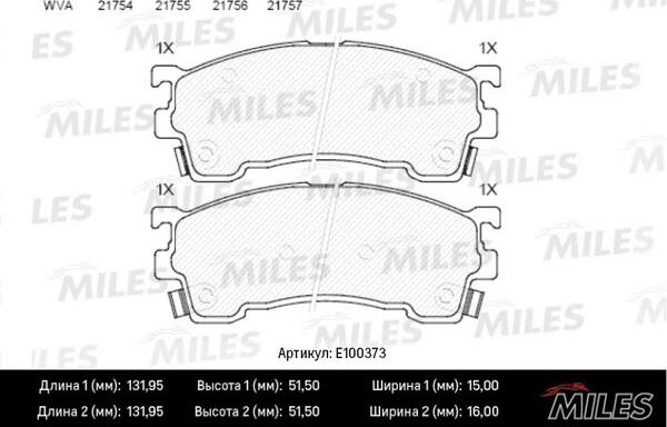 Miles E100373 - Гальмівні колодки, дискові гальма avtolavka.club