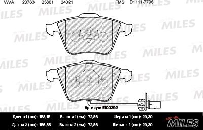 Miles E100292 - Гальмівні колодки, дискові гальма avtolavka.club