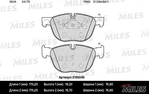 Miles E100245 - Гальмівні колодки, дискові гальма avtolavka.club