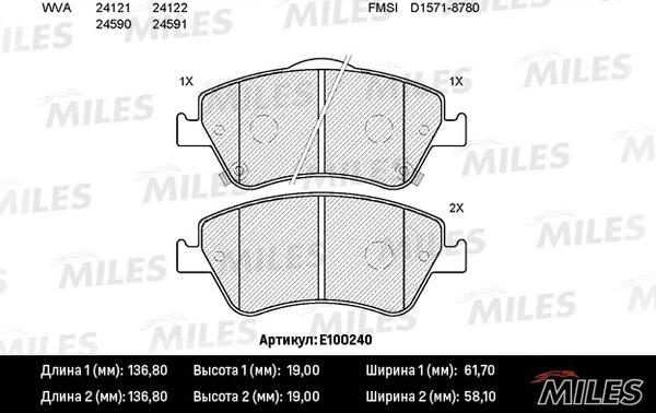 Miles E100240 - Гальмівні колодки, дискові гальма avtolavka.club