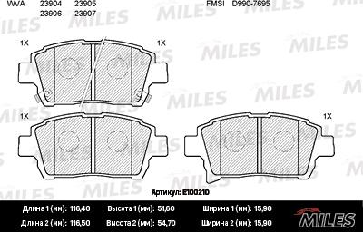 Miles E100210 - Гальмівні колодки, дискові гальма avtolavka.club