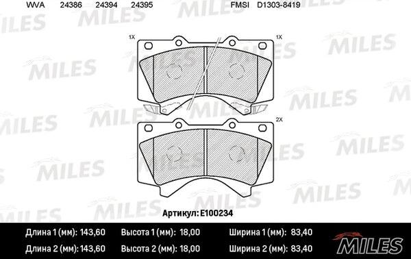 Miles E100234 - Гальмівні колодки, дискові гальма avtolavka.club