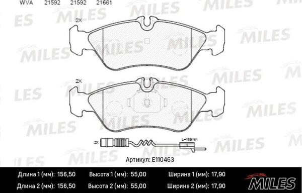 Miles E110463 - Гальмівні колодки, дискові гальма avtolavka.club