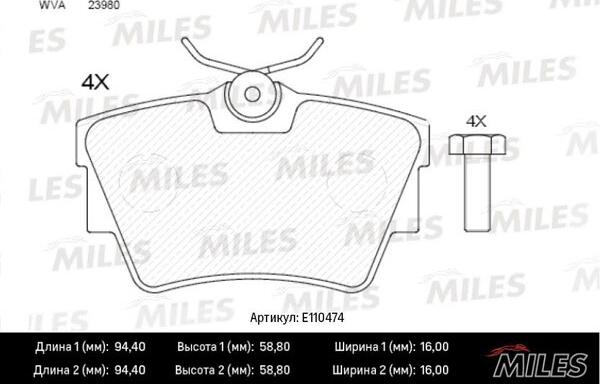 Miles E110474 - Гальмівні колодки, дискові гальма avtolavka.club