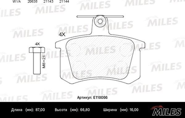 Miles E110066 - Гальмівні колодки, дискові гальма avtolavka.club