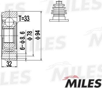 Miles GA10001 - Шарнірний комплект, ШРУС, приводний вал avtolavka.club