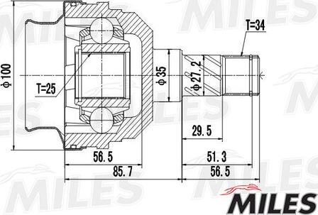 Miles GA10022 - Шарнірний комплект, ШРУС, приводний вал avtolavka.club