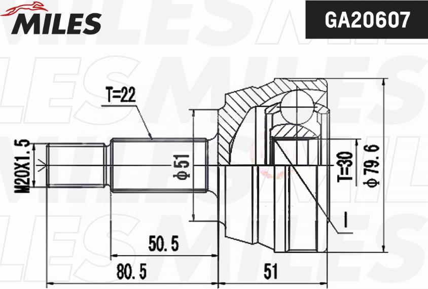 Miles GA20607 - Шарнірний комплект, ШРУС, приводний вал avtolavka.club