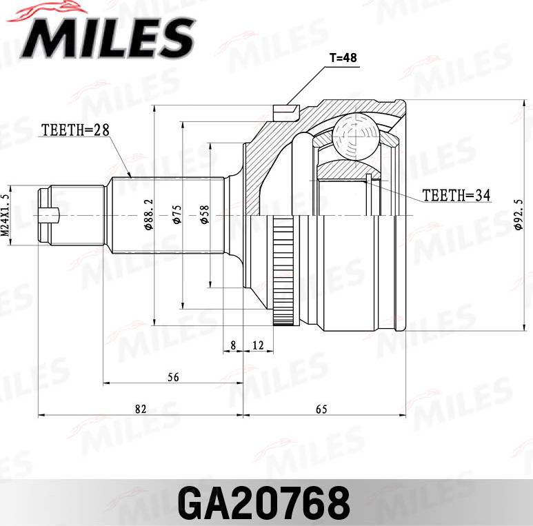 Miles GA20768 - Шарнірний комплект, ШРУС, приводний вал avtolavka.club