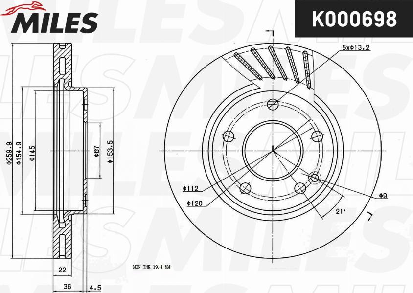 Miles K000698 - Гальмівний диск avtolavka.club