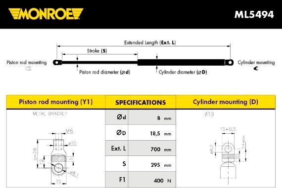 Monroe ML5494 - Газова пружина, кришка багажник avtolavka.club