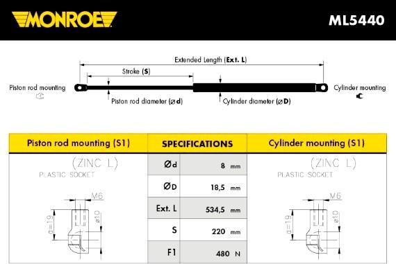 Monroe ML5440 - Газова пружина, кришка багажник avtolavka.club