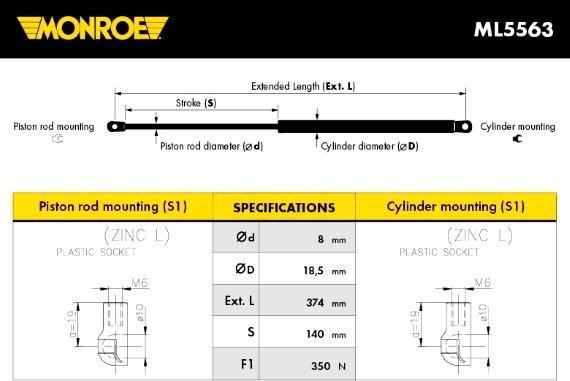 Monroe ML5563 - Газова пружина, капот avtolavka.club