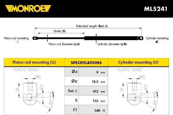 Monroe ML5241 - Газова пружина, кришка багажник avtolavka.club