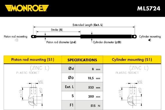 Monroe ML5724 - Газова пружина, кришка багажник avtolavka.club