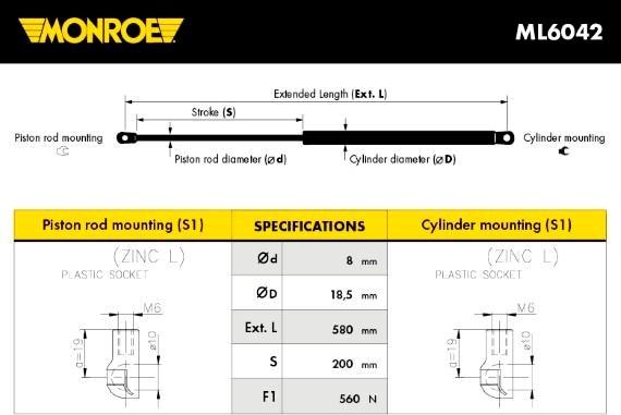 Monroe ML6042 - Газова пружина, кришка багажник avtolavka.club