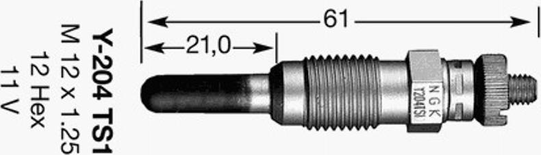 NGK Y-204TS1 - Свічка розжарювання avtolavka.club