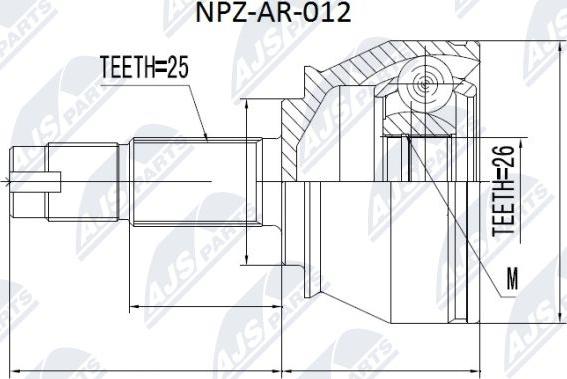 NTY NPZ-AR-012 - Шарнірний комплект, ШРУС, приводний вал avtolavka.club