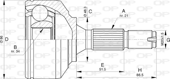 Open Parts CVJ5780.10 - Шарнірний комплект, ШРУС, приводний вал avtolavka.club
