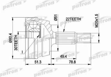 Patron PCV1096 - Шарнірний комплект, ШРУС, приводний вал avtolavka.club