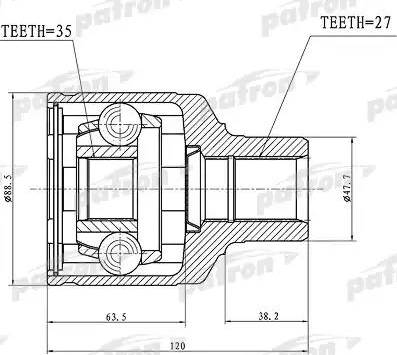 Patron PCV1238 - Шарнірний комплект, ШРУС, приводний вал avtolavka.club