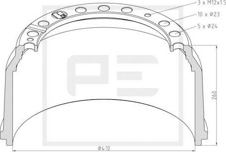 PE Automotive 016.498-00A - Гальмівний барабан avtolavka.club