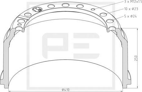 PE Automotive 016.400-00A - Гальмівний барабан avtolavka.club