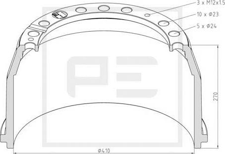 PE Automotive 016.401-00A - Гальмівний барабан avtolavka.club