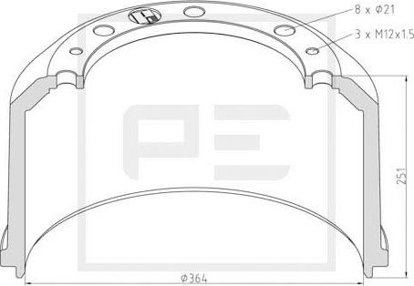 PE Automotive 016.524-00A - Гальмівний барабан avtolavka.club