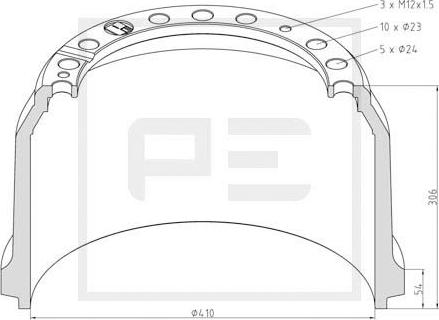 PE Automotive 016.525-00A - Гальмівний барабан avtolavka.club