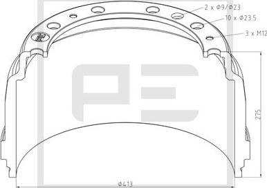 PE Automotive 126.074-00A - Гальмівний барабан avtolavka.club