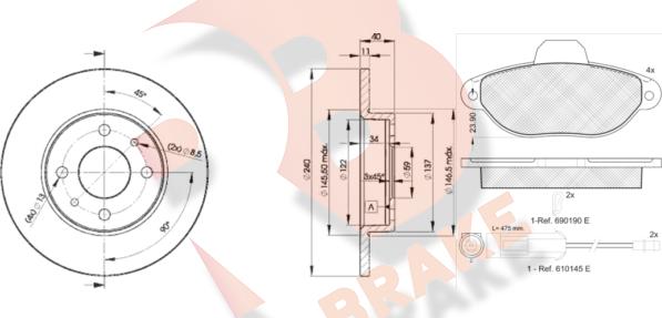 R Brake 3R09533465 - Комплект гальм, дисковий гальмівний механізм avtolavka.club