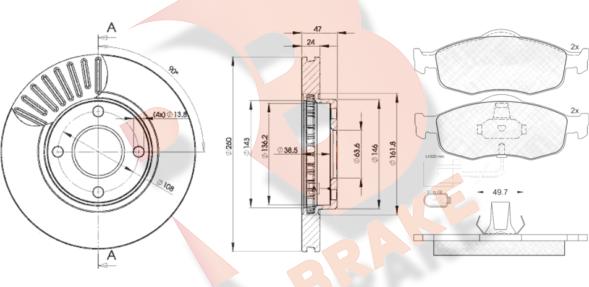 R Brake 3R09176784 - Комплект гальм, дисковий гальмівний механізм avtolavka.club