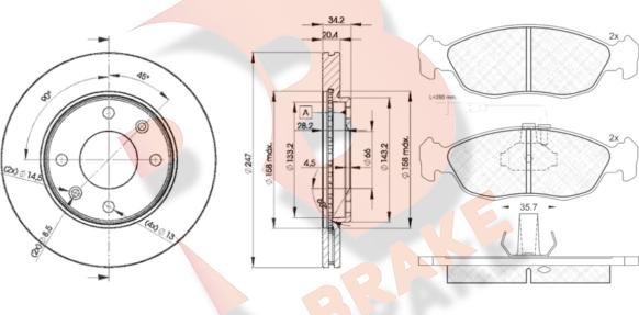 R Brake 3R09324694 - Комплект гальм, дисковий гальмівний механізм avtolavka.club