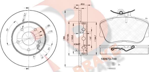 R Brake 3R09733180 - Комплект гальм, дисковий гальмівний механізм avtolavka.club