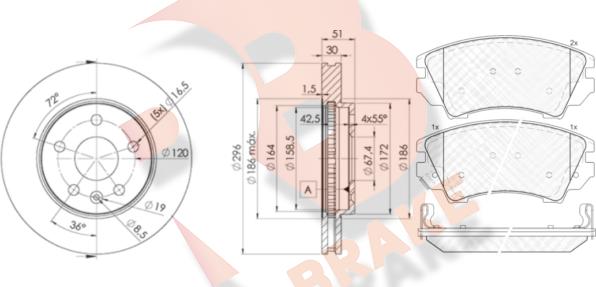 R Brake 3R19134116 - Комплект гальм, дисковий гальмівний механізм avtolavka.club