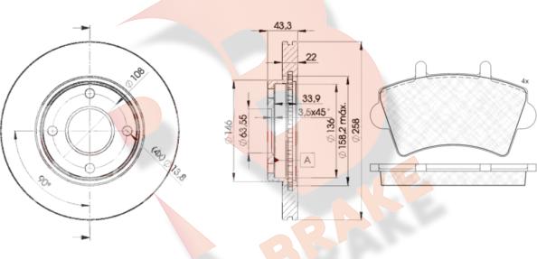 R Brake 3R14425344 - Комплект гальм, дисковий гальмівний механізм avtolavka.club