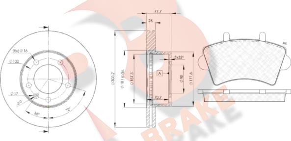 R Brake 3R14426848 - Комплект гальм, дисковий гальмівний механізм avtolavka.club