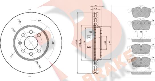 R Brake 3R15929001 - Комплект гальм, дисковий гальмівний механізм avtolavka.club