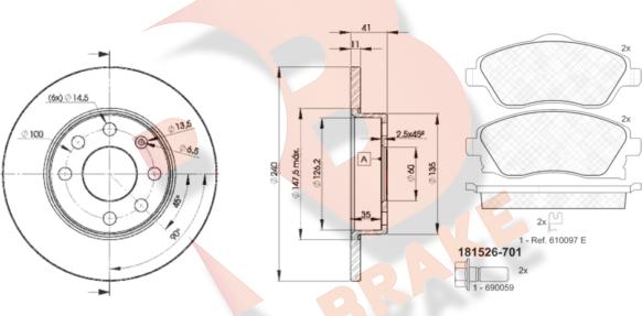 R Brake 3R15269020 - Комплект гальм, дисковий гальмівний механізм avtolavka.club