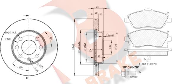 R Brake 3R15269021 - Комплект гальм, дисковий гальмівний механізм avtolavka.club