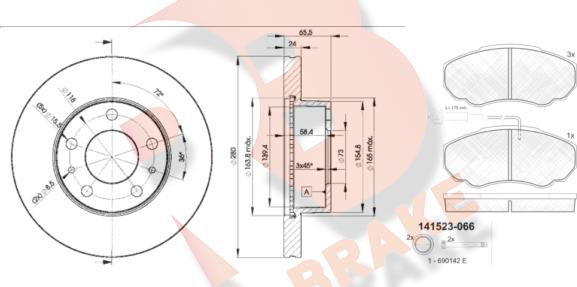 R Brake 3R15234681 - Комплект гальм, дисковий гальмівний механізм avtolavka.club