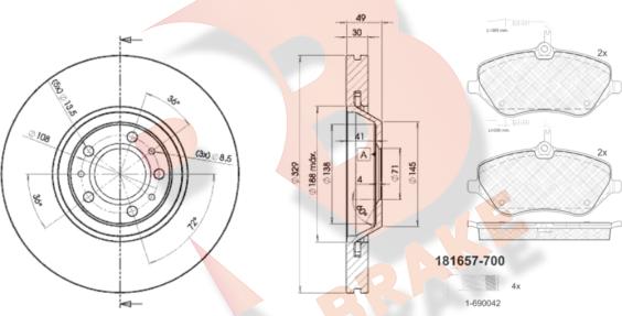 R Brake 3R16574608 - Комплект гальм, дисковий гальмівний механізм avtolavka.club