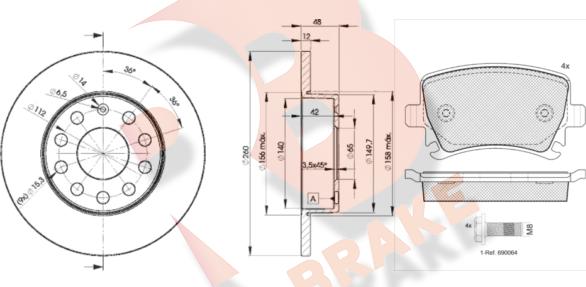R Brake 3R16005310 - Комплект гальм, дисковий гальмівний механізм avtolavka.club
