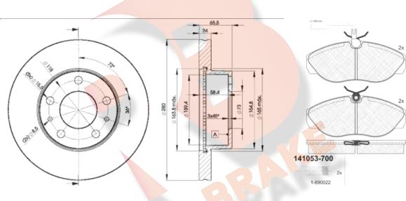 R Brake 3R10534681 - Комплект гальм, дисковий гальмівний механізм avtolavka.club