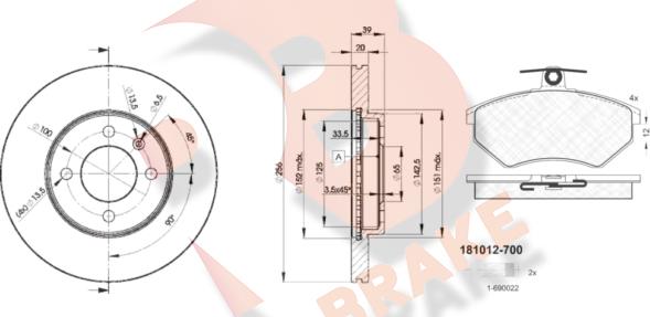 R Brake 3R10123790 - Комплект гальм, дисковий гальмівний механізм avtolavka.club